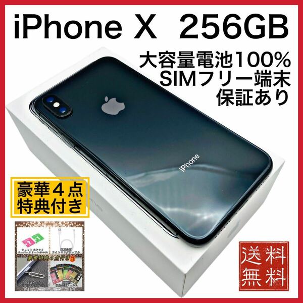 美品　iPhone X SpaceGray 256GB SIMフリー 大容量電池100%