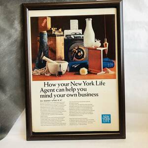 『 ニューヨーク　ライフ 』ビンテージ 広告　60年代　フレーム付 ポスター　当時物 LIFE 雑誌 額付 アンティーク NEWYORK LIFE