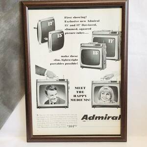 『 アドミラル　ポータブルTV 』ビンテージ 広告　60年代　フレーム 付 ポスター 当時物 額付 LIFE 雑誌 アンティーク admiral
