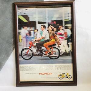『 ホンダ　HONDA 』ビンテージ 広告　60年代　フレーム 付 ポスター 当時物 額付 LIFE 雑誌 アンティーク