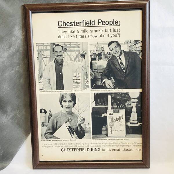 『 チェスターフィールド 』ビンテージ 広告 60年代 フレーム 付 ポスター 当時物 額付 LIFE 雑誌 アンティーク Chesterfield