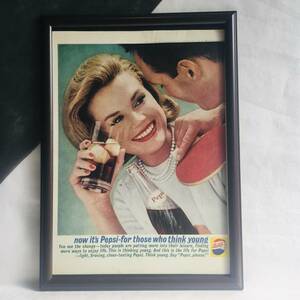 『 ペプシコーラ 』ビンテージ 広告　60年代　フレーム 付 ポスター 当時物 額付 LIFE 雑誌 アンティーク Pepsi