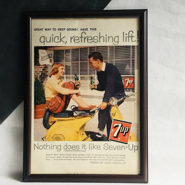 『 セブンアップ 』ビンテージ 広告 ⑦　60年代　フレーム 付 ポスター 当時物 額付 LIFE 雑誌 アンティーク 7UP