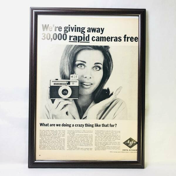『 アグファ　ラピッドカメラ 』ビンテージ広告　1960年代　当時物　Ｂ4　フレーム付 LIFE 雑誌 広告 ポスター アンティーク AGFA rapid