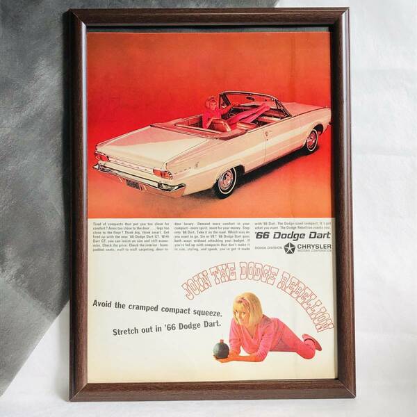 『 クライスラー　ダッジダート 66' 』ビンテージ広告　1960年代　当時物　Ｂ4　フレーム付 LIFE 雑誌 アンティーク CHRYSLER Dodge Dato