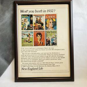 『 ニューイングランド・ライフ 』ビンテージ広告　1960年代　当時物　Ｂ4　フレーム付 LIFE 雑誌 広告 アンティーク NEW ENGLAND LIFE