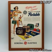 ビンテージ 広告　ポスター フレーム付　当時物　『 ゼネラルエレクトリック 』 1950's　 輸入雑貨　 ( AZ1765 )_画像1