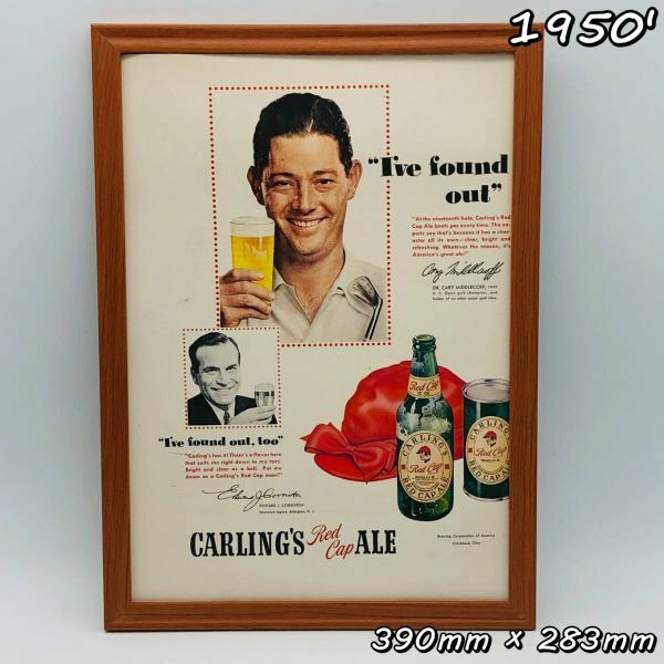 ビンテージ 広告　ポスター フレーム付　当時物　『 カーリングスレッドキャップエール 』 1950's　 輸入雑貨　 ( AZ1764 )