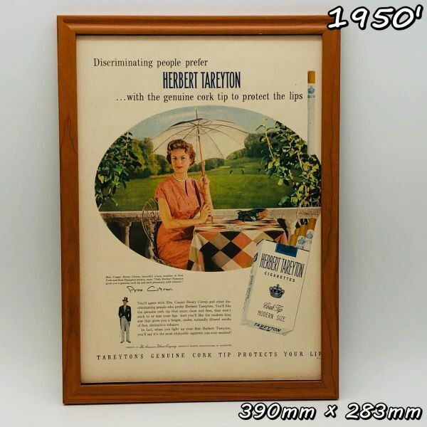 ビンテージ 広告　ポスター フレーム付　当時物　『 ハーバート・タレイトン 煙草 』 1950's　 輸入雑貨　 ( AZ1694 )