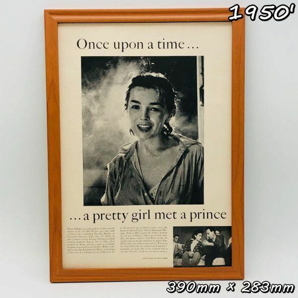 ビンテージ 広告　ポスター フレーム付　当時物　『 可憐な女の子が王子に出会った！ 』 1950's　 輸入雑貨　 ( AZ1679 )