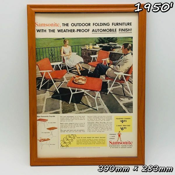 ビンテージ 広告　ポスター フレーム付　当時物　『 サムソナイト 』 1950's　 輸入雑貨　 ( AZ1667 )
