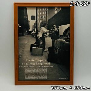 ビンテージ 広告　ポスター フレーム付　当時物　『 長い長い道のりを歩む劇団の人々 』 1950's　 輸入雑貨　 ( AZ1666 )