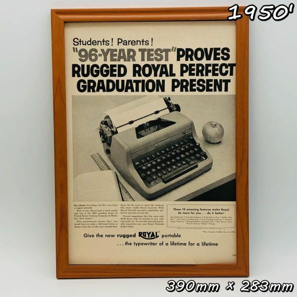 ビンテージ 広告　ポスター フレーム付　当時物　『 ロイヤル タイプライター 』 1950's　 輸入雑貨　 ( AZ1661 )