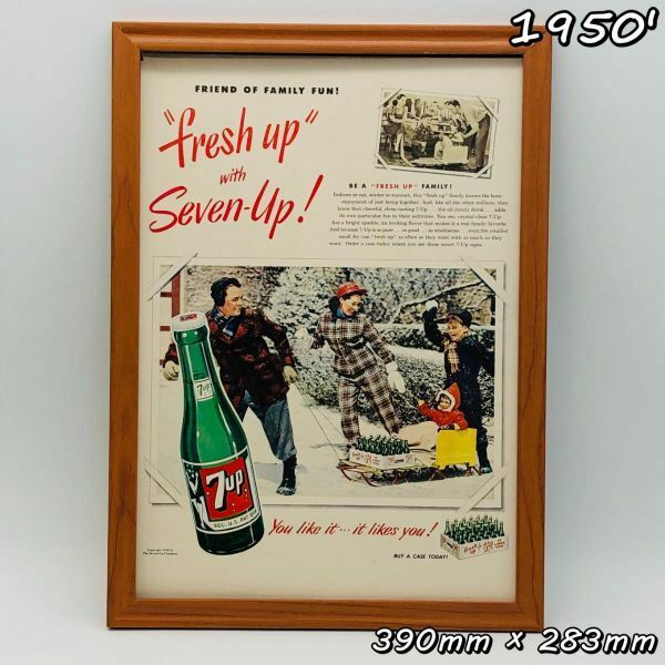 ビンテージ 広告　ポスター フレーム付　当時物　『 セブンアップ 』 1950's　 輸入雑貨　 ( AZ1651 )