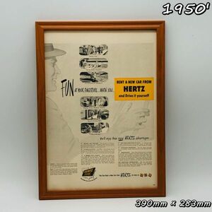 ビンテージ 広告　ポスター フレーム付　当時物　『 ハーツ 』 1950's　 輸入雑貨　 ( AZ1635 )