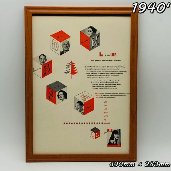 ビンテージ 広告　ポスター フレーム付　当時物　『 ライフ　マガジン 』 1940's　 輸入雑貨　 ( AZ1602 )