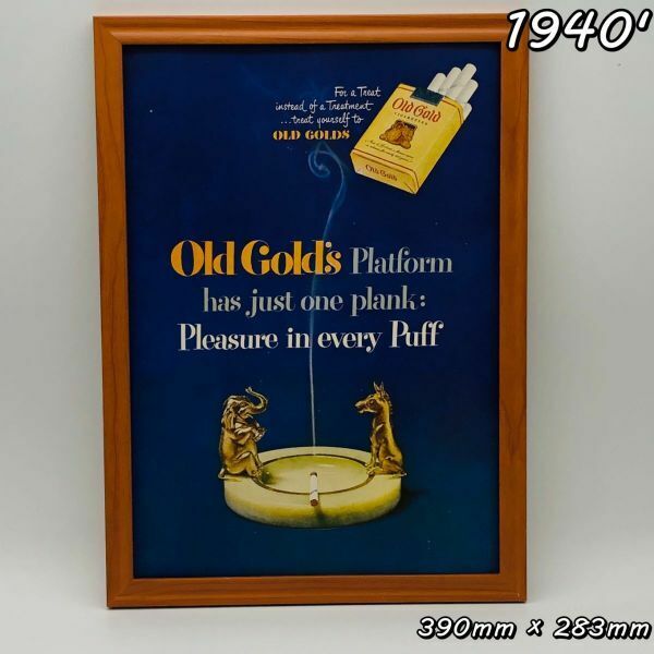ビンテージ 広告　ポスター フレーム付　当時物　『 オールドゴールド 煙草 』 1940's　 輸入雑貨　 ( AZ1566 )