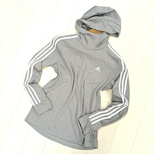 B # 【商品ランク:B】アディダス adidas ロゴデザイン 長袖 フーディー パーカー sizeL レディース トップス 婦人服 グレー 灰色系