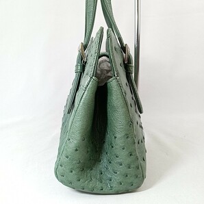 C ×【商品ランク:B】オーストリッチ レザー フォーマル ハンドバッグ 手提げ トート 婦人鞄 グリーン 緑色系 使いやすさ◎ の画像3