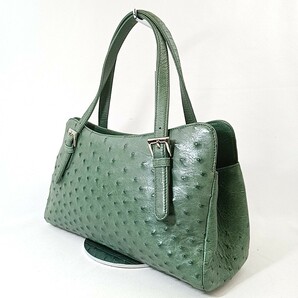 C ×【商品ランク:B】オーストリッチ レザー フォーマル ハンドバッグ 手提げ トート 婦人鞄 グリーン 緑色系 使いやすさ◎ の画像1