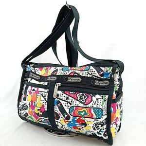 12 #【商品ランク:B】 レスポートサック LeSportsac ナイロン ロゴデザイン 総柄 ショルダー / クロスボディ バッグ 斜め掛け 婦人鞄