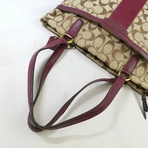 K ×【商品ランク:B】コーチ COACH シグネチャー 総柄 ロゴ型押し 一部 レザー バイカラー ハンドバッグ 手提げ トート 婦人鞄 _画像6