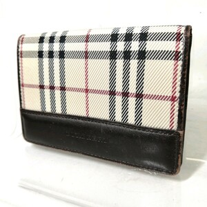 A Φ【商品ランク:B】 バーバリー BURBERRY ノバチェック 一部 レザー フラップ 2つ折り カード / パス ケース 定期 / 名刺 入れ 