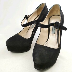 B #【商品ランク:B】 プラダ PRADA ロゴメタル スウェード ラウンドトゥ パンプス ピンヒール size36 レディース シューズ 婦人靴の画像1