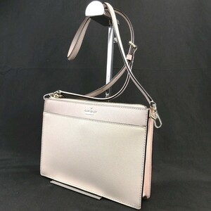 H ◎【商品ランク:B】ケイトスペード kate spade ロゴメタル 型押レザー ゴールド金具 ショルダー / クロスボディ バッグ 斜め掛け 婦人鞄