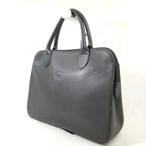 13 ×【商品ランク:B】ロンシャン LONGCHAMP ロゴ型押し ゴールド金具 レザー ハンドバッグ 手提げ トート 婦人鞄 ブラック 黒系