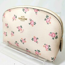 B #【商品ランク:B】コーチ COACH ロゴメタル 花 総柄 レザー ゴールド金具 ポーチ 小物入れ マルチケース 服飾小物 レディース 薄ピンク系_画像1