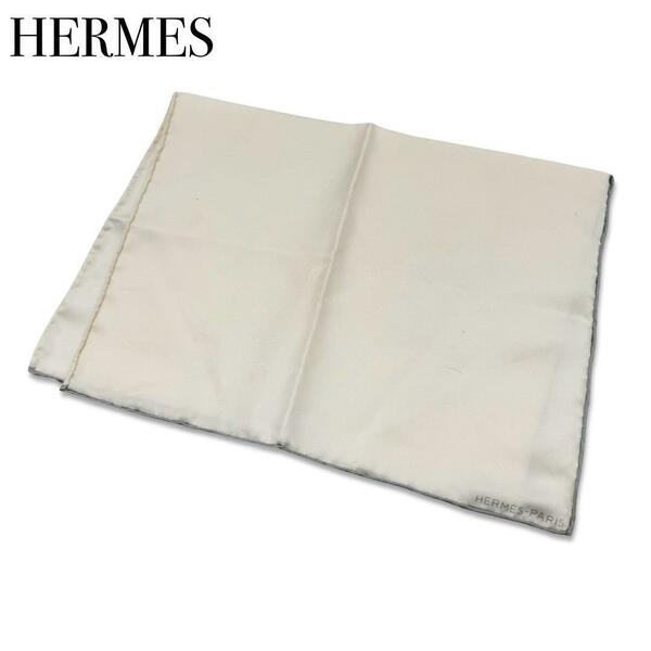 HERMES エルメス シルク100% スカーフ ハンカチーフ ポケット レディース アイボリ