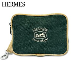 HERMES　エルメス キャンバス マルチケース ポーチ 小物入れ レディース グリーン