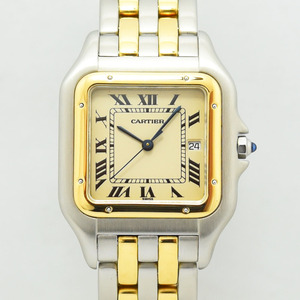  Cartier clock men's Cartier bread tail LM 2 low quartz SS stainless steel YG Gold ivory light finishing used 