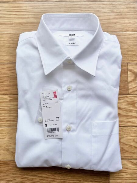 ユニクロ ファインクロス ストレッチスリムフィット ブロードシャツ S ワイシャツ 長袖シャツ ドレスシャツ ビジネスシャツ 白