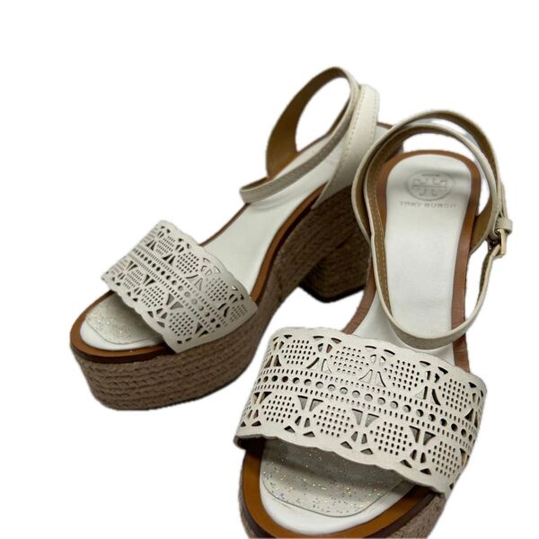 トリーバーチ Tory Burch サンダル サイズ7 ヒール10.5センチ アンティークホワイト ウェッジソール