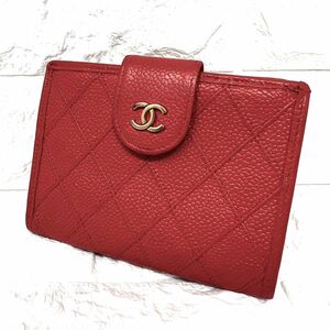 CHANEL シャネル キャビアスキン ピコローレ Wホック 二つ折り財布　赤