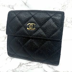 CHANEL　シャネル　キャビアスキン　マトラッセ　Wホック二つ折り財布