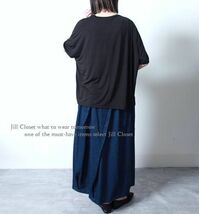 新品【送料185円】伸縮◎BLACK×GRAY*異素材切替えデザイン*変形ヘムライン*ドロップショルダー*プルオーバー*チュニック3823_画像6