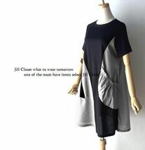 新品【送料185円】伸縮◎BLACK×GRAY*異素材切替え*MODE アシメントリーdesignポケット付き*プルオーバー*チュニック*ワンピース3826_画像3