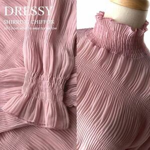 新品【送料185円】伸縮◎オールシーズン対応 シャーリングシフォン dressyメロウ コーデに華を添える優秀TOPS3775.PINK