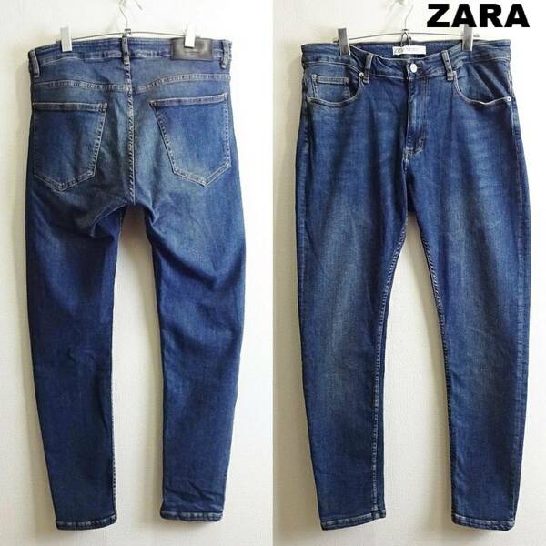 即決★ 送料無★ ZARA　スキニーデニム　W89cm　強ストレッチ　藍青　モロッコ製　Sz.36　ザラ　G955