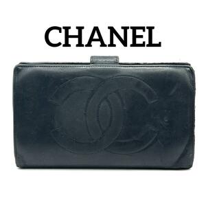 CHANEL シャネル ココマーク ラムスキン レザー 二つ折り 財布 レディース メンズ ユニセックス ブランド ブラック 黒