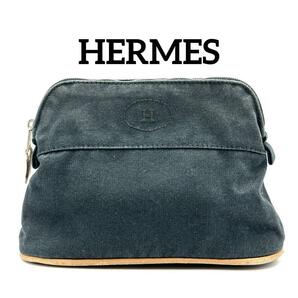 HERMES エルメス ボリード PM キャンバス レザー ポーチ ブラック 黒 シルバー金具 小物入れ メイクポーチ レディース ブランド