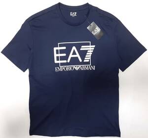 [新品] EA7 / EMPORIO ARMANI　ラバーロゴ入り【メンズ・ジャージ半袖Tシャツ】◆2023年春夏モデル　サイズ：L(50相当)　◆色：紺