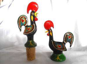 バルセロスの雄鶏 コルク栓 爪楊枝入れ置物 幸運の雄鶏 ガロ ポルトガル土産 にわとり飾り 2個 おんどり