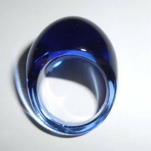 LALIQUE ラリック ガラス製 カボションリング ブルー サイズ約15号 指輪 青 美品の画像1
