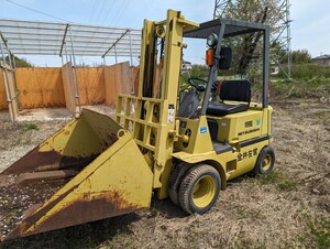 ミツビシフォークリフト　ヒンジ、バケットつき、ガソリン、Mt車