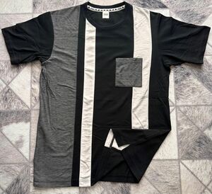 TAKEOKIKUCHI クルーネック半袖Tシャツ　メンズミリタリーストライプ　ブラック、グレー　サイズ2（M）