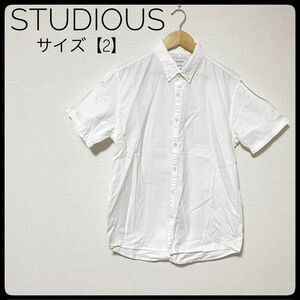 STUDIOUS ボタンダウンシャツ 白　シャツ　ワイシャツ 半袖シャツ M ステュディオス　ホワイト　日本製　コットン　メンズ